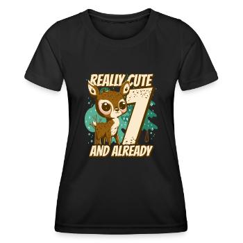 really Cute and already 7 - fawn children birthday - Frauen Funktions-T-Shirt - Schwarz - Vorne - AI Model Female 172 light (172cm)