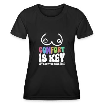 Comfort Is Key Let's Set The Girls Free - Kein Bra - Women's Functional T-Shirt - black - Front - AI Model Female 172 light (172cm)