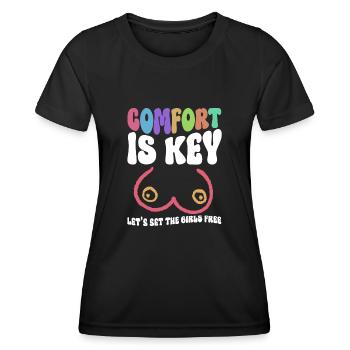 Comfort Is Key Let's Set The Girls Free - Kein Bra - Women's Functional T-Shirt - black - Front - AI Model Female 172 light (172cm)