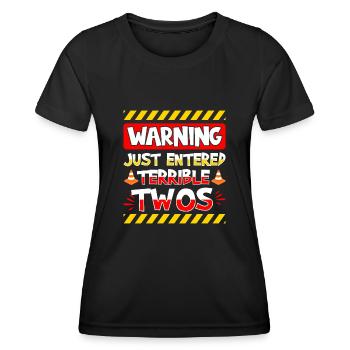 Avertissement de l’apparition des terribles jumeaux - T-shirt sport Femme - noir - Devant - AI Model Female 172 light (172cm)