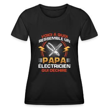Cadeau fête des pères électricien papa qui déchire - T-shirt sport Femme - noir - Devant - AI Model Female 172 light (172cm)