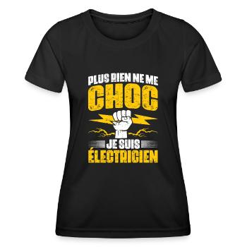 Cadeau électricien rigolo plus rien ne me choc - T-shirt sport Femme - noir - Devant - AI Model Female 172 light (172cm)