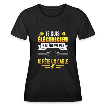 Cadeau électricien je pète un cable humour papa - T-shirt sport Femme - noir - Devant - AI Model Female 172 light (172cm)