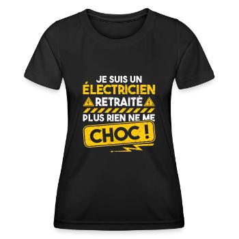 Électricien retraité fête des pères grand-père - T-shirt sport Femme - noir - Devant - AI Model Female 172 light (172cm)