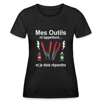 Électricien mes outils m'appellent fête des pères - T-shirt sport Femme - noir - Devant - AI Model Female 172 light (172cm)