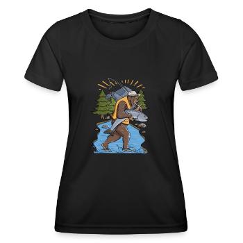 Graphique de pêche au saumon Bigfoot - T-shirt sport Femme - noir - Devant - AI Model Female 172 light (172cm)