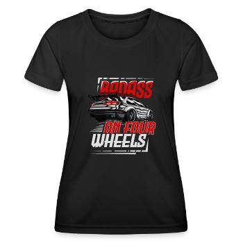 Badass auf vier Rädern für einen Auto-Enthusiasten - Frauen Funktions-T-Shirt - Schwarz - Vorne - AI Model Female 172 light (172cm)
