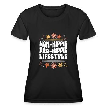 Nicht-Hippie - Pro-Hippie Lebensstil - Hippie - Frauen Funktions-T-Shirt - Schwarz - Vorne - AI Model Female 172 light (172cm)
