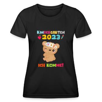 Kindergarten 2023 Ich Komme Mädchen Kita Geschenk - Frauen Funktions-T-Shirt - Schwarz - Vorne - AI Model Female 172 light (172cm)