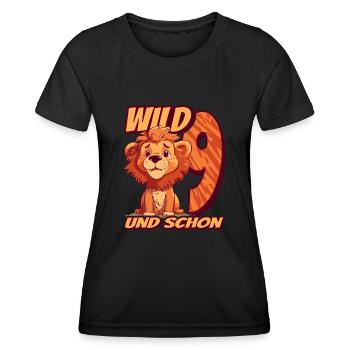 Wild und schon 9 Jahre - 9. Geburtstag Löwe - Frauen Funktions-T-Shirt - Schwarz - Vorne - AI Model Female 172 light (172cm)