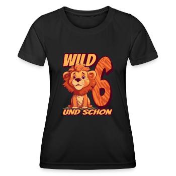 Wild und schon 6 Jahre - 6. Geburtstag Löwe - Frauen Funktions-T-Shirt - Schwarz - Vorne - AI Model Female 172 light (172cm)