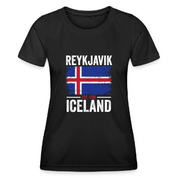 Island Flagge | Est. 1786 | Vintage Reykjavik - Frauen Funktions-T-Shirt - Schwarz - Vorne - AI Model Female 172 light (172cm)