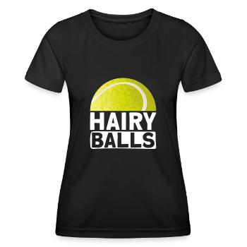 Haarige Bälle - Lustiges Tennis - Frauen Funktions-T-Shirt - Schwarz - Vorne - AI Model Female 172 light (172cm)