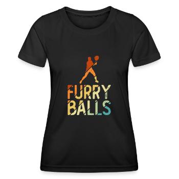 Pelzige Bälle - Lustiges Tennis - Frauen Funktions-T-Shirt - Schwarz - Vorne - AI Model Female 172 light (172cm)