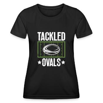 Ovales plaqués - Drôle de rugby - T-shirt sport Femme - noir - Devant - AI Model Female 172 light (172cm)