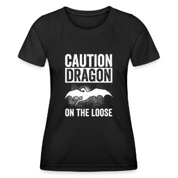Vorsicht Drache auf freiem Fuß - Frauen Funktions-T-Shirt - Schwarz - Vorne - AI Model Female 172 light (172cm)