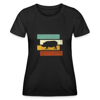 Schwein Retro - Frauen Funktions-T-Shirt - Schwarz - Vorne - AI Model Female 172 light (172cm)
