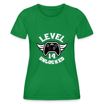 Level 14 Unlocked 14 Geburtstag - Frauen Funktions-T-Shirt - Kelly Green - Vorne - AI Model Female 172 dark (172cm)