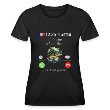 La Pêche M appelle Faut que j y aille - T-shirt sport Femme - noir - Devant - AI Model Female 172 light (172cm)