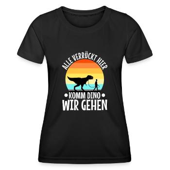 Alle verrückt hier komm Dino wir gehen - Frauen Funktions-T-Shirt - Schwarz - Vorne - AI Model Female 172 light (172cm)