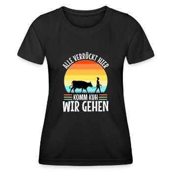 Alle verrückt hier komm Kuh wir gehen - Frauen Funktions-T-Shirt - Schwarz - Vorne - AI Model Female 172 light (172cm)