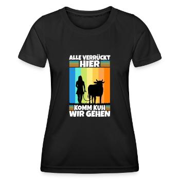 Alle verrückt hier komm Kuh wir gehen - Frauen Funktions-T-Shirt - Schwarz - Vorne - AI Model Female 172 light (172cm)