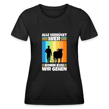 Alle verrückt hier komm Kuh wir gehen - Frauen Funktions-T-Shirt - Schwarz - Vorne - AI Model Female 172 light (172cm)