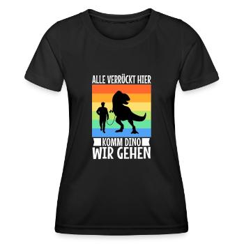 Alle verrückt hier komm Dino wir gehen - Frauen Funktions-T-Shirt - Schwarz - Vorne - AI Model Female 172 light (172cm)