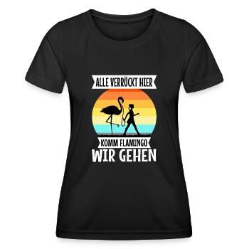 Alle verrückt hier komm Flamingo wir gehen - Frauen Funktions-T-Shirt - Schwarz - Vorne - AI Model Female 172 light (172cm)