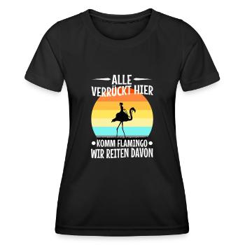 Alle verrückt hier komm Flamingo wir gehen - Frauen Funktions-T-Shirt - Schwarz - Vorne - AI Model Female 172 light (172cm)