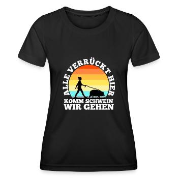 Alle verrückt hier komm Schwein wir gehen - Frauen Funktions-T-Shirt - Schwarz - Vorne - AI Model Female 172 light (172cm)