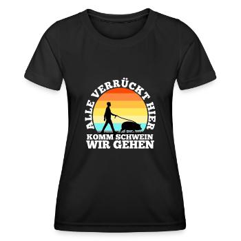 Alle verrückt hier komm Schwein wir gehen - Frauen Funktions-T-Shirt - Schwarz - Vorne - AI Model Female 172 light (172cm)
