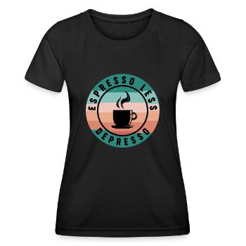 Weniger Depresso Kaffeeliebhaber Depressiv - Frauen Funktions-T-Shirt - Schwarz - Vorne - AI Model Female 172 light (172cm)