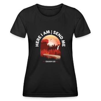 Hier bin ich Schick mir Bibelverse - Frauen Funktions-T-Shirt - Schwarz - Vorne - AI Model Female 172 light (172cm)