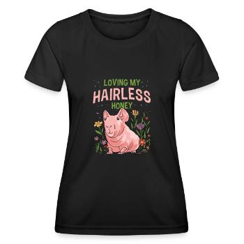 Cochon d’Inde sans poils Cochon maigre - T-shirt sport Femme - noir - Devant - AI Model Female 172 light (172cm)
