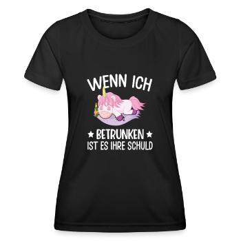 Einhorn Lustiger Spruch Einhorn Saufen Fabel - Frauen Funktions-T-Shirt - Schwarz - Vorne - AI Model Female 172 light (172cm)