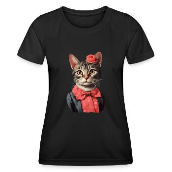 Katze 50er Jahre Design - Frauen Funktions-T-Shirt - Schwarz - Vorne - AI Model Female 172 light (172cm)