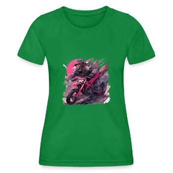Skull Totenkopf Motocross Dirtbike - Frauen Funktions-T-Shirt - Kelly Green - Vorne - AI Model Female 172 dark (172cm)