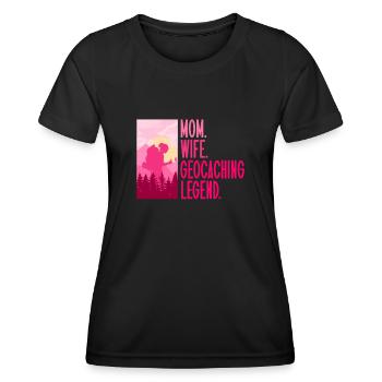Mère. Femme. Légende du géocaching. - Géocaching - T-shirt sport Femme - noir - Devant - AI Model Female 172 light (172cm)