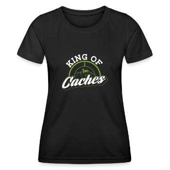 König der Caches - Geocaching Geocacher - Frauen Funktions-T-Shirt - Schwarz - Vorne - AI Model Female 172 light (172cm)