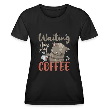 Buveur de caféine Amateur de café Petit déjeuner Kitty - T-shirt sport Femme - noir - Devant - AI Model Female 172 light (172cm)