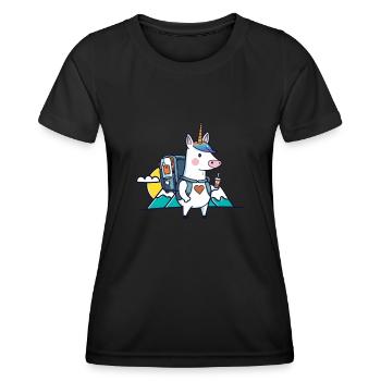 Unicorn as Geocacher - Geocaching Geocacher - Women's Functional T-Shirt - black - Front - AI Model Female 172 light (172cm)