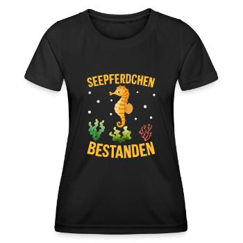 Seepferdchen bestanden - Frauen Funktions-T-Shirt - Schwarz - Vorne - AI Model Female 172 light (172cm)