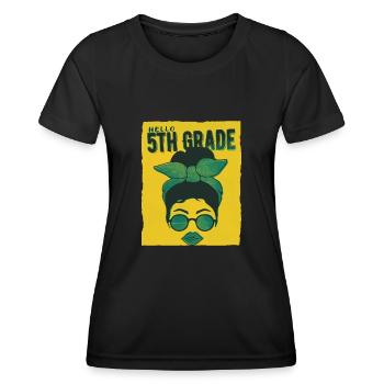Bonjour 5th Grade Messy Bun Girls Cute Heart Back - T-shirt sport Femme - noir - Devant - AI Model Female 172 light (172cm)