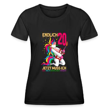 endlich 20 erwachsen Einhorn 20. Geburtstag - Frauen Funktions-T-Shirt - Schwarz - Vorne - AI Model Female 172 light (172cm)