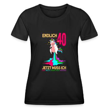 endlich 40 erwachsen Einhorn 40. Geburtstag - Frauen Funktions-T-Shirt - Schwarz - Vorne - AI Model Female 172 light (172cm)