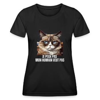 Je peux pas mon humain veut pas lunette chat - T-shirt sport Femme - noir - Devant - AI Model Female 172 light (172cm)
