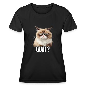Chat en colère drôle quoi ? meme propriétaire de - T-shirt sport Femme - noir - Devant - AI Model Female 172 light (172cm)