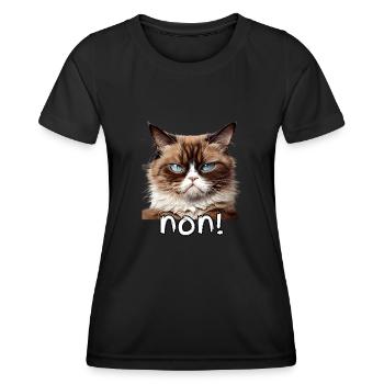 portrait chat en colère non ! humoristique mème - T-shirt sport Femme - noir - Devant - AI Model Female 172 light (172cm)