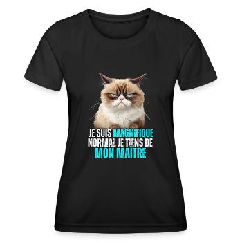 Je suis magnifique normal je tiens de mon maître - T-shirt sport Femme - noir - Devant - AI Model Female 172 light (172cm)